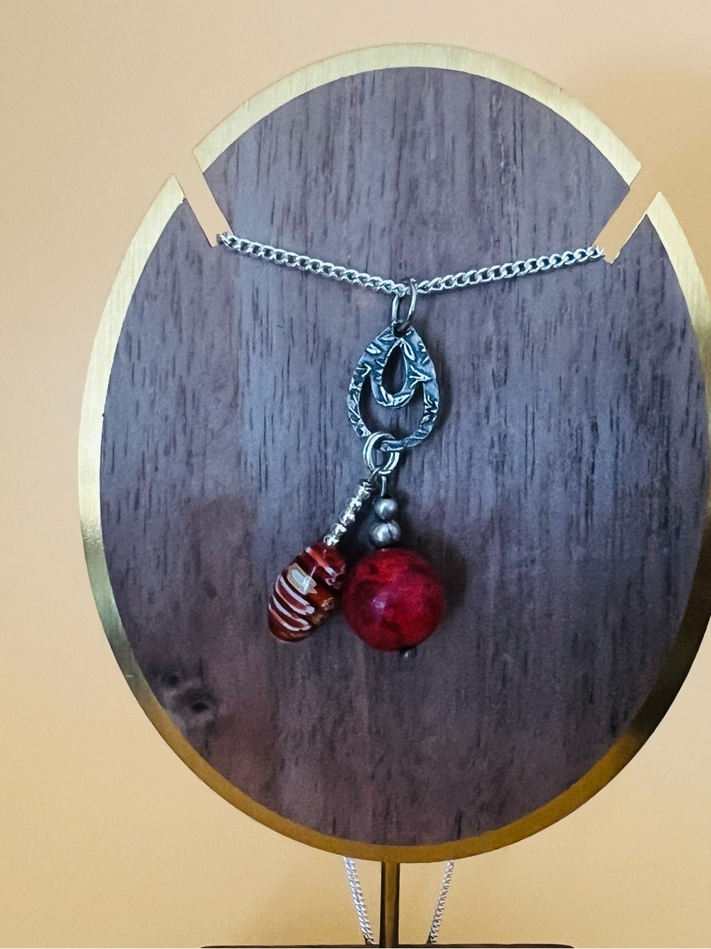 Red and Silver Pendant Necklace